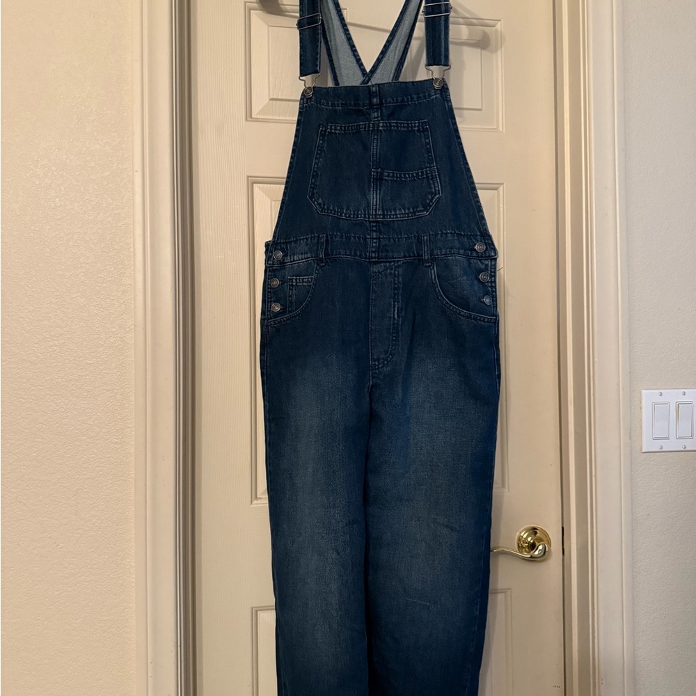 Free People NEW Ziggy Square Neck Sleeveless Denim Cuffed Overalls - Picture 3 of 7